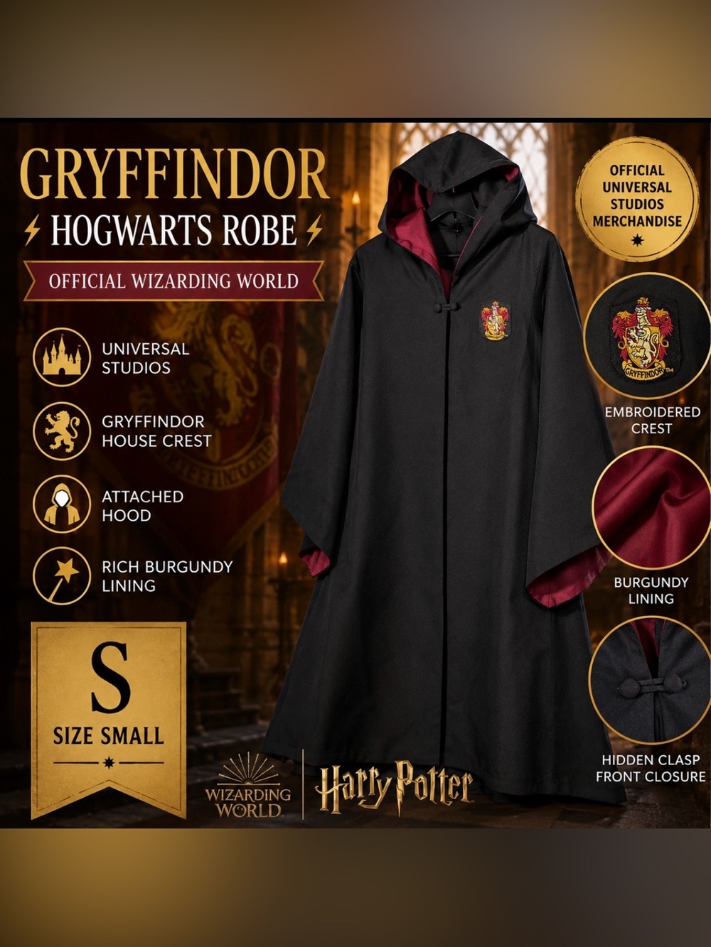 Harry Potter Gryffindor Robe Cloak Wizarding World Universal Studios small